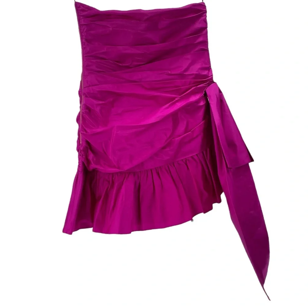LoveShackFancy NEW Noble Bow Silk Formal Flirty Fuschia Mini Dress Size 12 - Picture 9 of 14